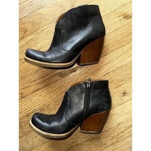 Kork Ease Michelle Black Leather Ankle Boots Size 7 Grain Leather Wedge capsule